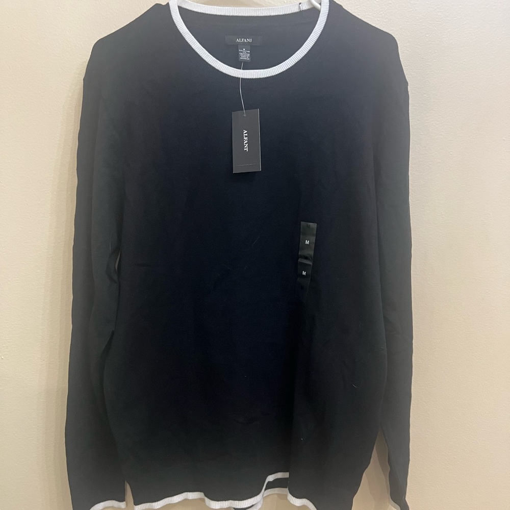 Alfani Black Crewneck Sweater with Ribbed Cuffs